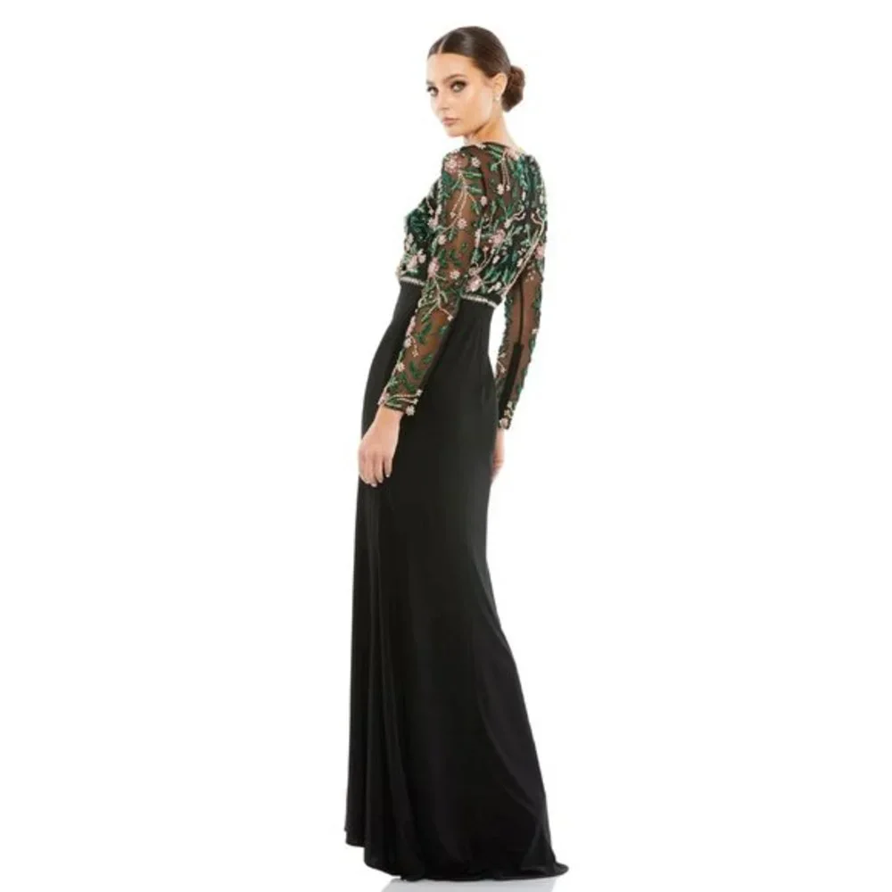 Mac Duggal Beaded Illusion High Neck Trumpet Gown in Black Multi Size 4 - Picture 4 of 12